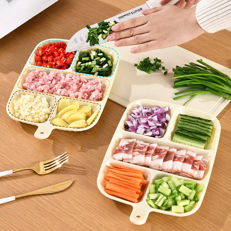 

1pcs Side dish plate 5Grid Food Vegetable Fruit Seasoning plate Meat Onion Ginger Sauce plate Anti odor mixing kitchen tableware