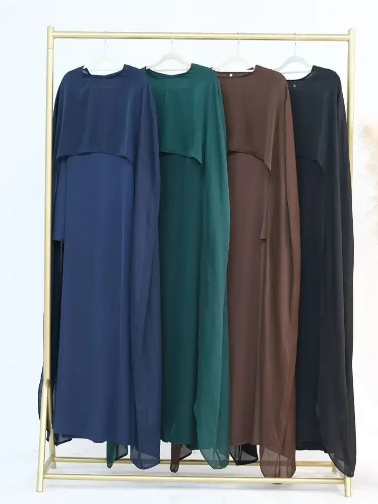Ramadan Satin 2 Piece Abaya Modest Muslim Sets Kebaya African Dresses For Women Robe Femme Musulmane Caftan Marocain Vestidos