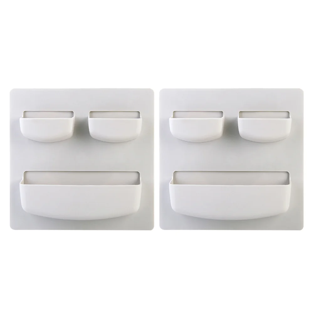 

2Pcs Wall Mounted Storage Rack Adhesive Shelf Kitchen Organizer Multifunction PP Plastic Lightweight Home