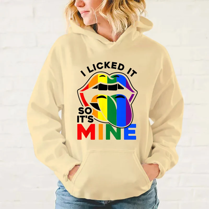 New Lgbt I Licked It So It'S Mine Print Hooded Fashion Women Men Sweatshirt Long Sleeve Casual Tops Harajuku Sweatshirt