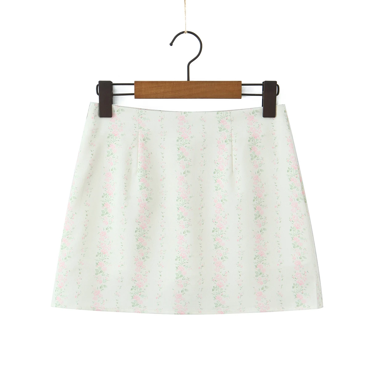 Sexy Floral Print V Neck Bra Chest Cross Lacing Up Bandage Back Tank Top + Zipper High Waist A-lined Mini Skirt 2 Pieces Set view 4