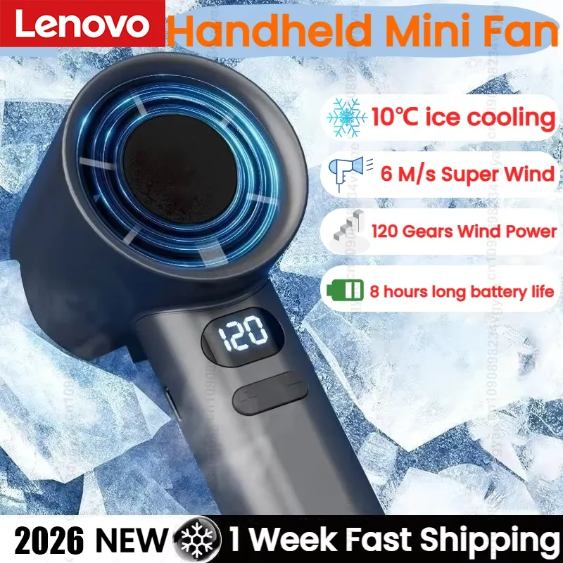 Lenovo Mini Handheld Fan 120 Speed Portable Bladeless Desktop Fans Rechargeable Instant Cooling With Ice Mode For Men Women New