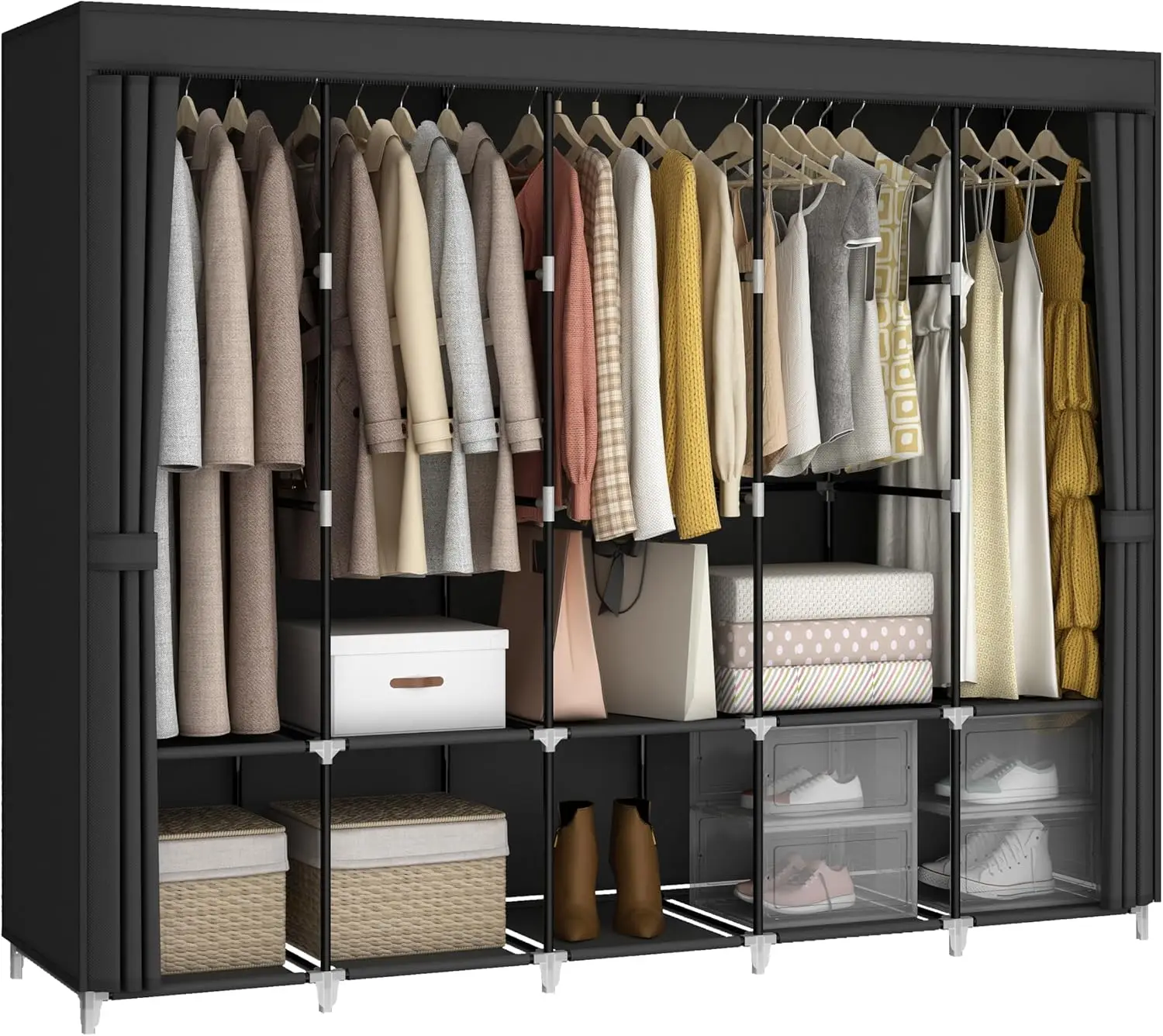 

83" Wide Portable Closet Wardrobe with 5 Hanging Rods and 10 Shelves, Black