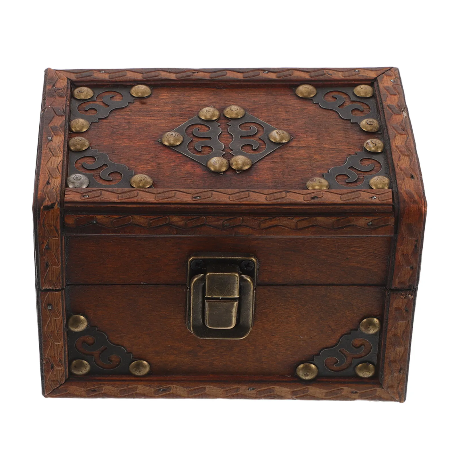 

Small Wooden Jewelry Box Vintage Style Locking Treasure Chest for Earrings Necklaces Keepsakes Desktop Organizer