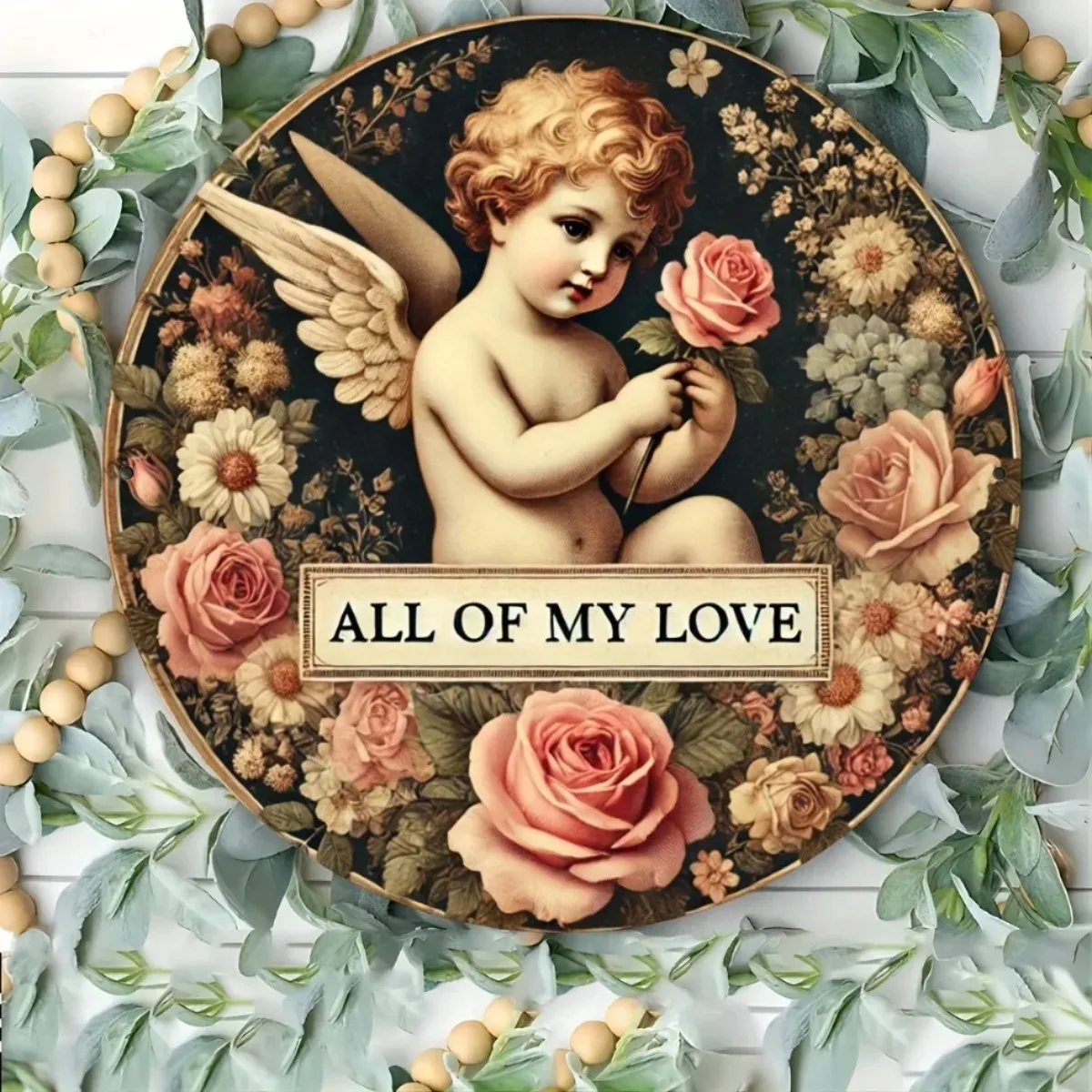 لافتة معدنية عتيقة الملاك (قطعة واحدة) | تصميم رومانسي ثنائي الأبعاد باللون الكحلي والذهبي | فن جداري قابل لإعادة الاستخدام | ديكور ساحر للمنزل #5