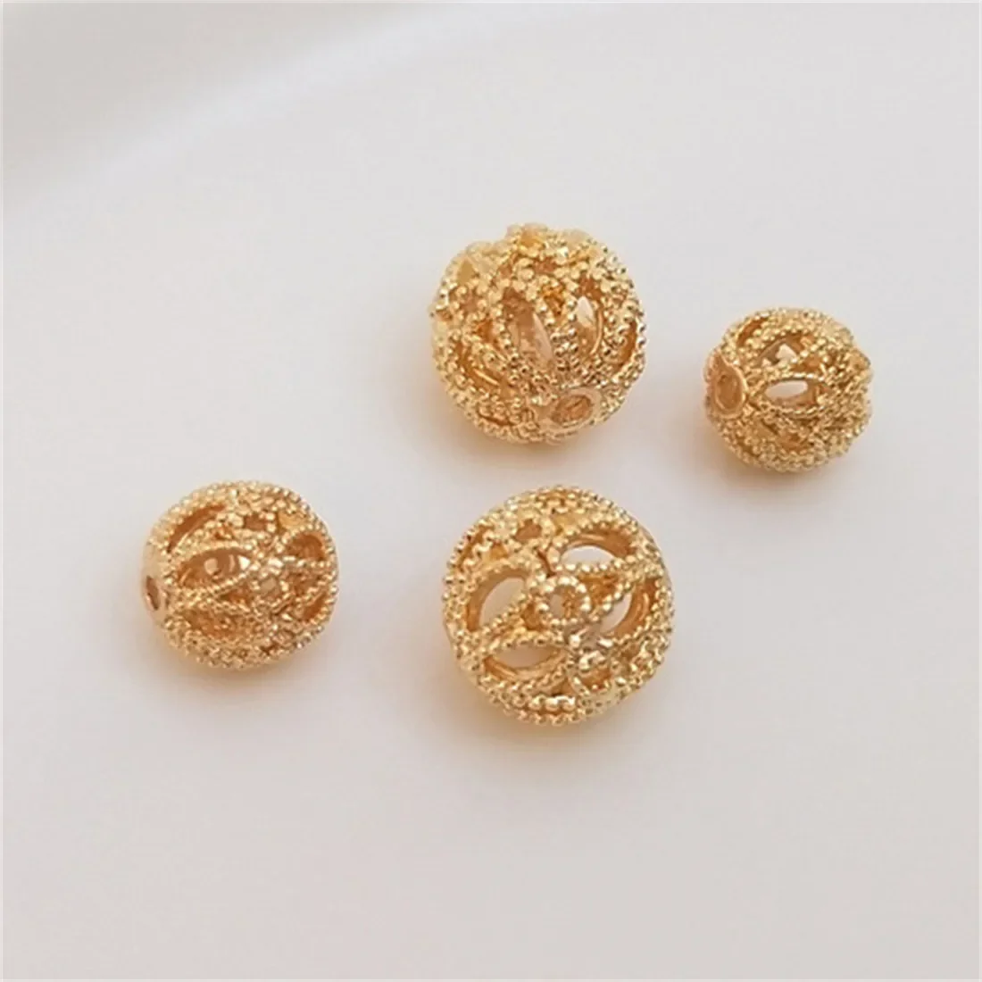 14K Gold-Plated Hollow Flower Ball Round Bead Separated Beads, Handmade DIY String Bracelet Necklace Jewelry Loose Bead Material