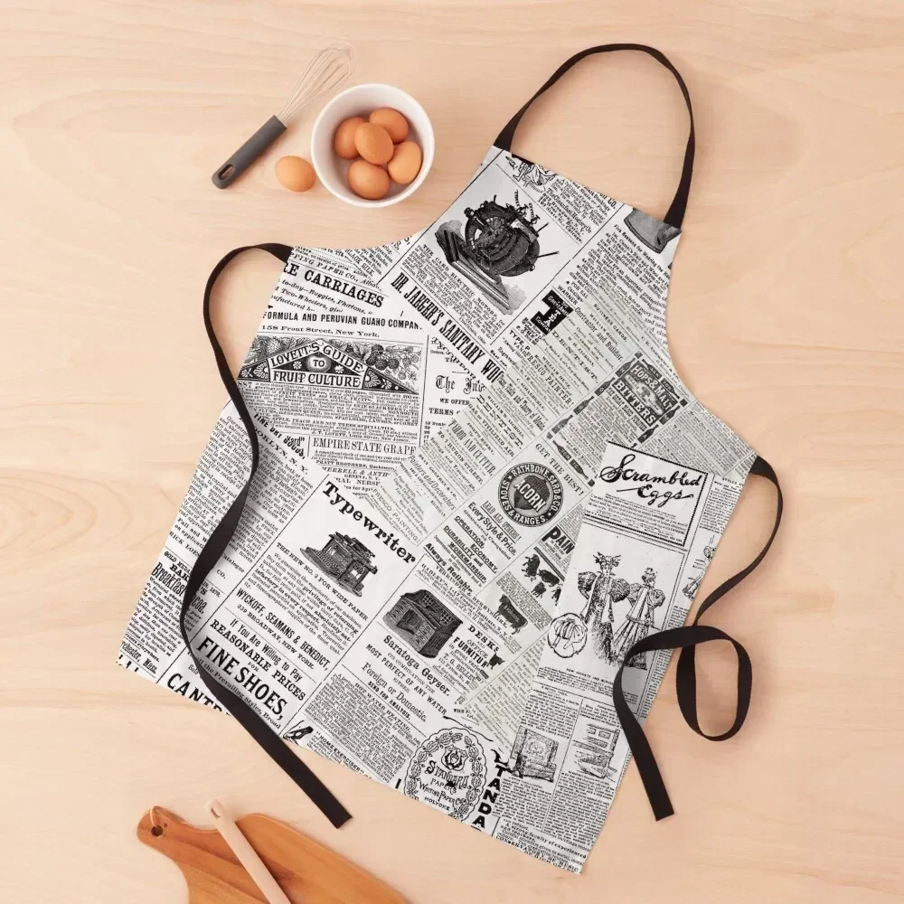 Delantal con estampado de periódico Vintage, estético de estilo japonés para mujer, delantal de cocina y hogar