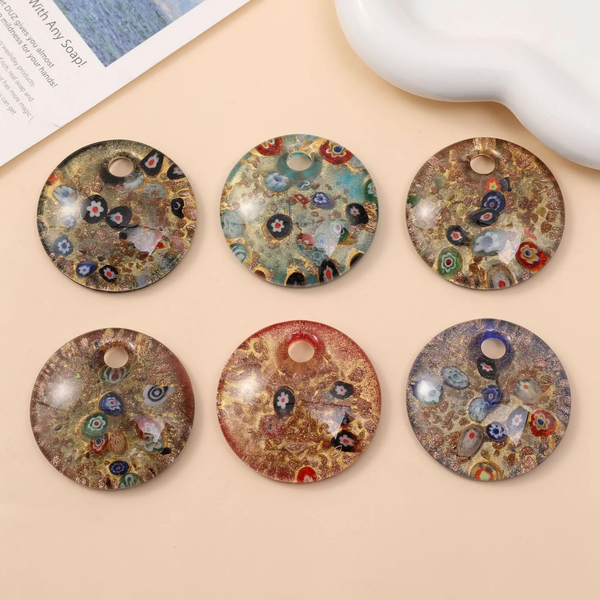 Unique Colour Decoration -- Murano Lampwork Glass Round Pendant Fit Necklace Jewelry Multiple Styles