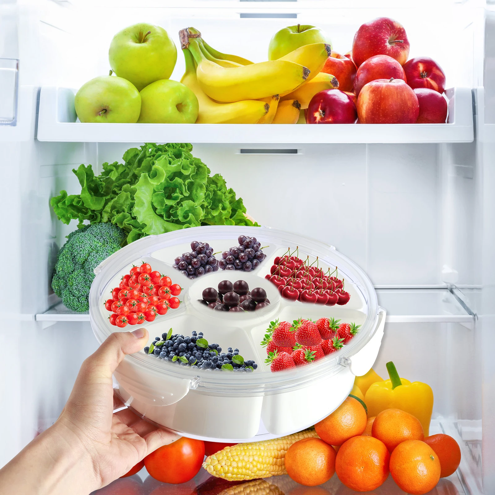 Round / Square Divided Serving Tray with Clear Lid 6/4 Compartments Divided Snack Box Removable Snack Serving Tray Practical