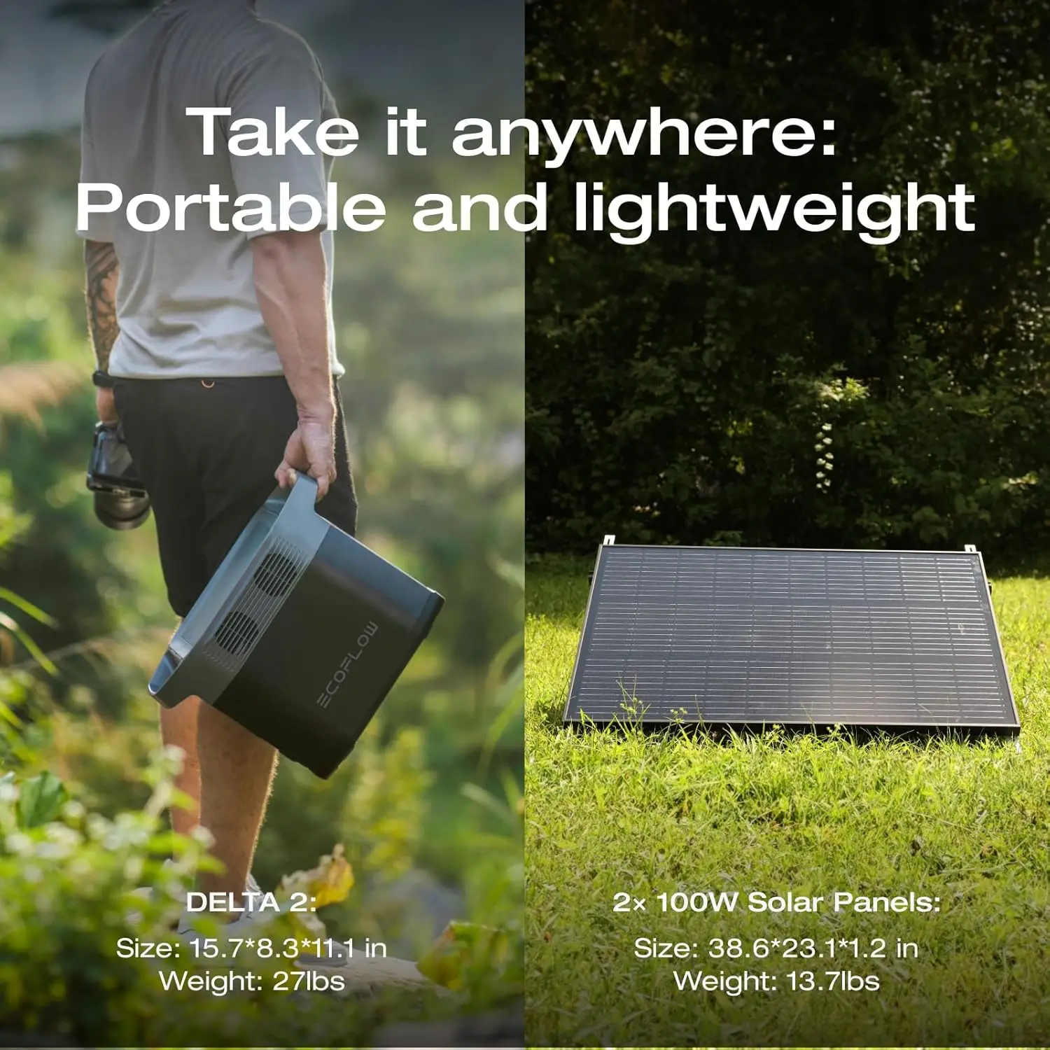 EF ECOFLOW Solar Generators, DELTA 2 Portable Power Station with 2PCS 100W 12V Solar Panels, 1024Wh LFP Battery, Fast Charging