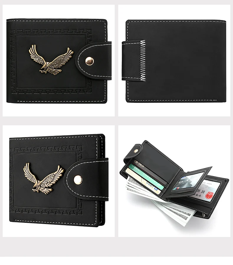 Neue Herren-Geldbörse, kurz, multifunktional, mit mehreren Kartenfächern, Metall-Bull-Label, Luxus-Geldbörse, Reißverschluss, Designer, kleine, schlanke Geldbörse – Detail 13