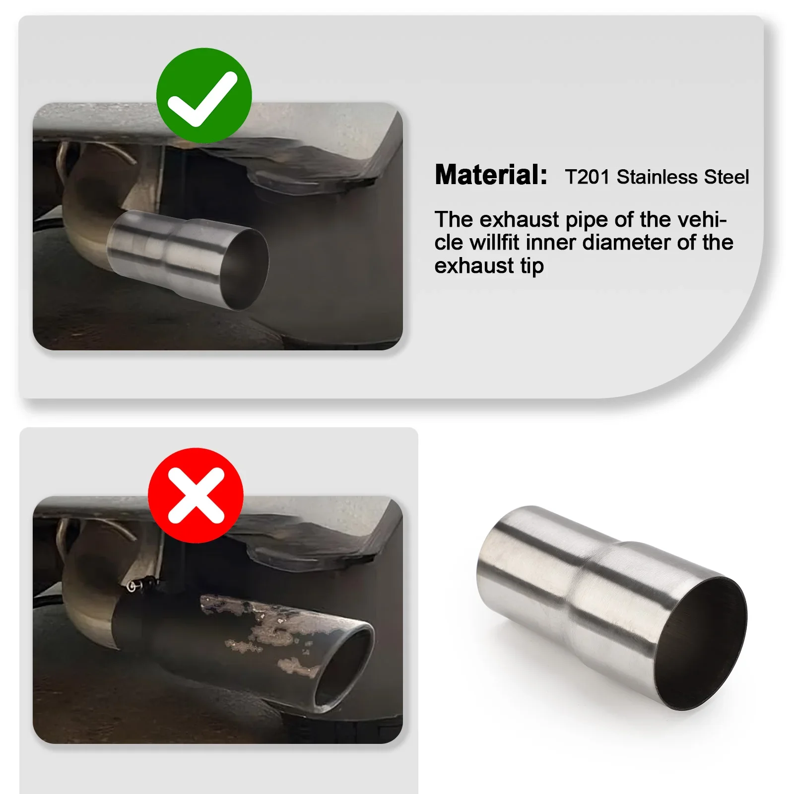 موصل عادم من الفولاذ المقاوم للصدأ ، محول 5 خطوات ، توصيل أنبوب السحب ، OD 51 way-76 way ، 57 inder-76 inder