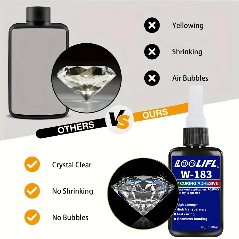 Adhesivo de Resina UV y Kit de Soldadura con Pegamento UV 50g/1000g para la Fabricación de Joyas DIY. Para Joyas, Vidrio, Metal. Secado Rápido en 1 Minuto. Incluye Lámpara UV.