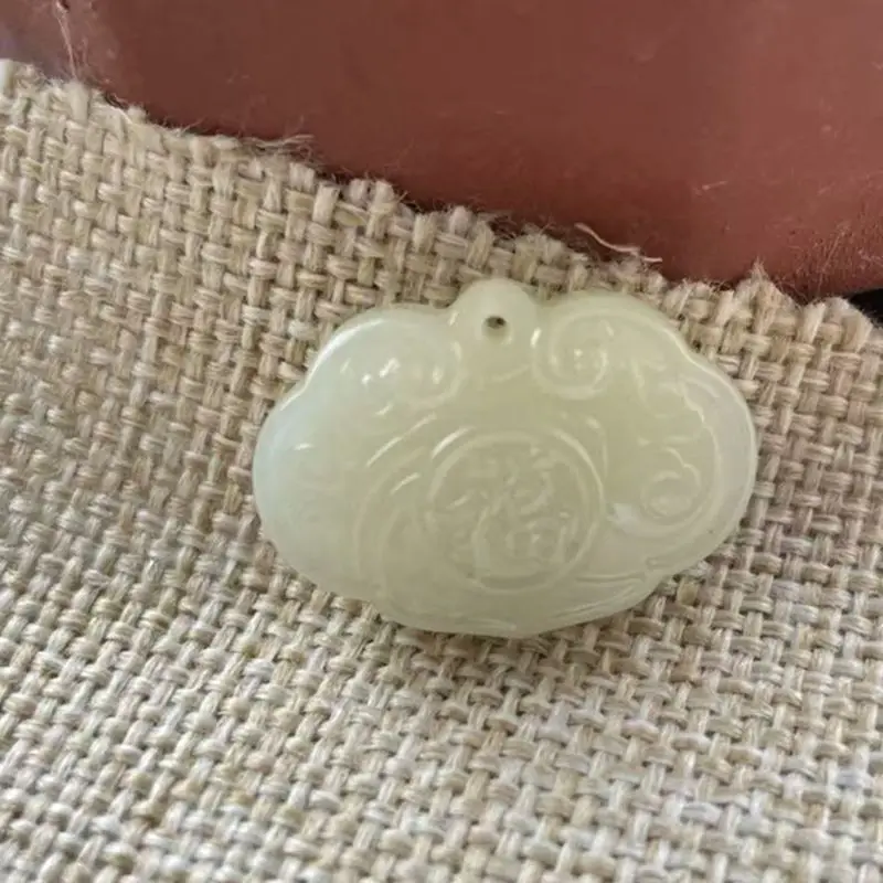 Natural Hetian White Jade Peace Lock Pendant, Fashionable And Versatile