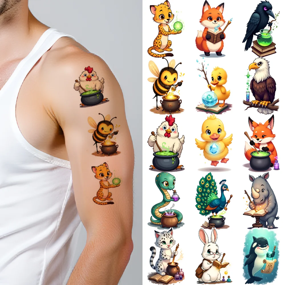 

28 шт., временные татуировки, наклейки с животными, временные татуировки, милые наклейки для рук