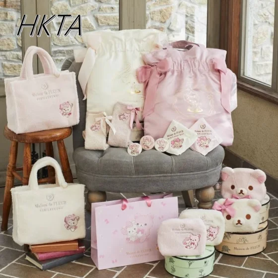 

Japanese Spring Summer New Cute Cartoon Easy Bear Mesh Bow Plush Portable Cosmetic Bag Satin Shoulder Bag Makeup Toiletry Bags