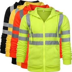 Męska wysoka widoczność bezpieczeństwo bluza z kapturem sweter Hi Vis kurtka polarowa z odblaskowymi trypsami odzież robocza