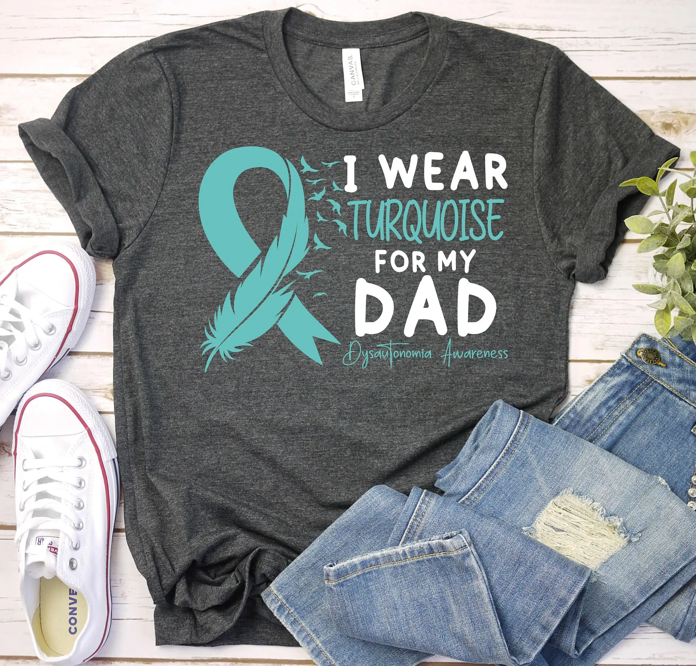 Dysautonomia Awareness T Shirt Month Dad Support Turquoise Ribbon Pots