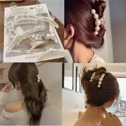 Women Geometric Hair Claw Girls Clamps Fashion Pearls Acrylic Hair Claw Clips Metal Hair Crab Cross Hair Clip Headband Hairpin