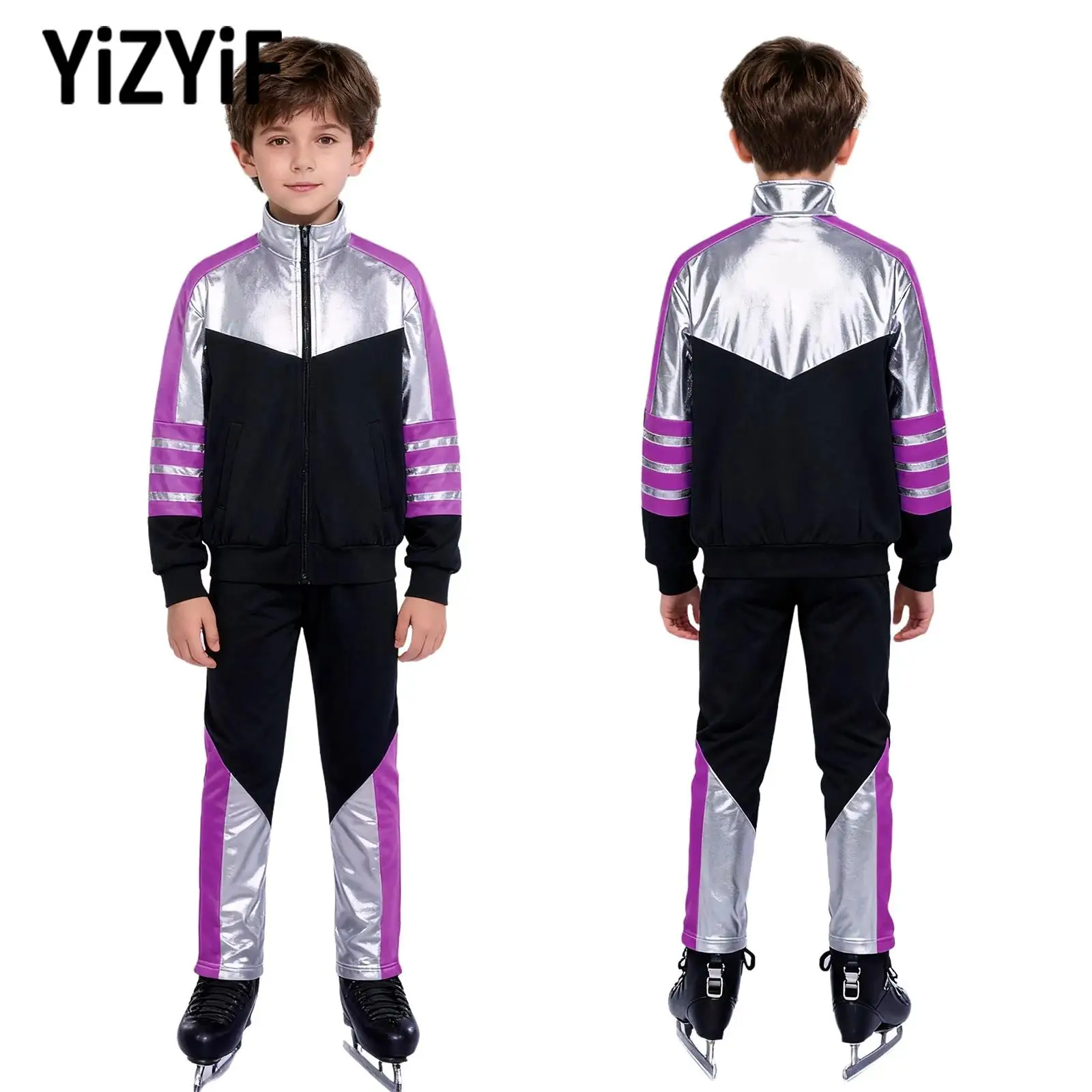 

Тренировочная одежда для фигурного катания на коньках для мальчиков, тренировочный костюм для подростков, спортивная одежда, комплект из куртки и брюк на флисовой подкладке с длинными рукавами