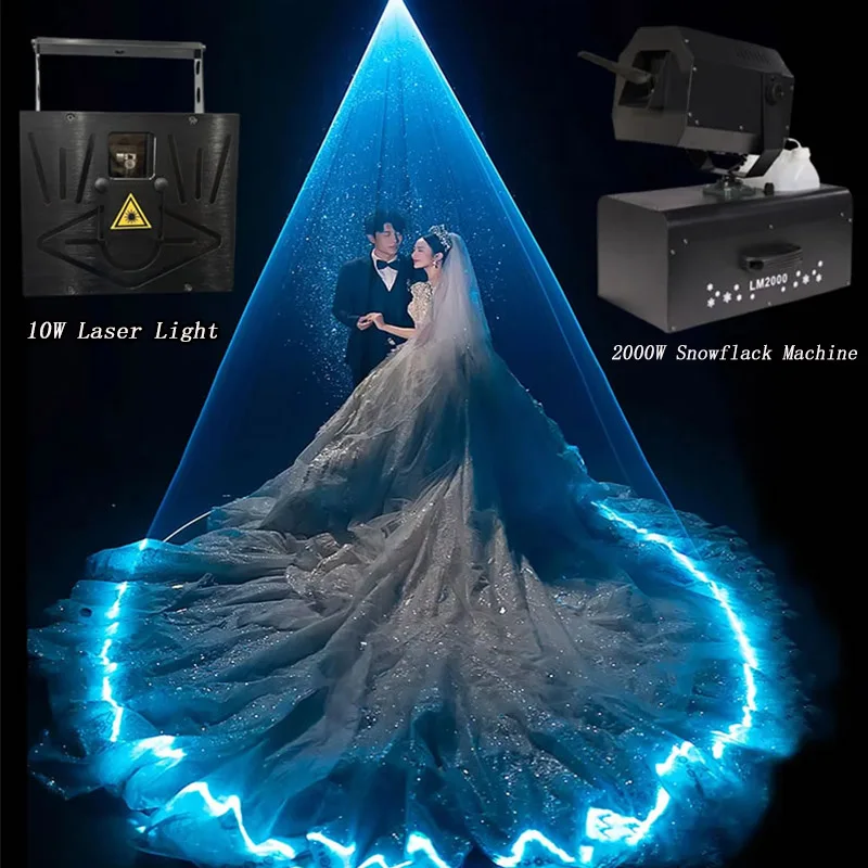 

Ship From EU 2000W Artificial Snow Making Machine Shaking Head 10W Laser Light DMX RGB 3D Animation Scanner for Wedding Party Dj