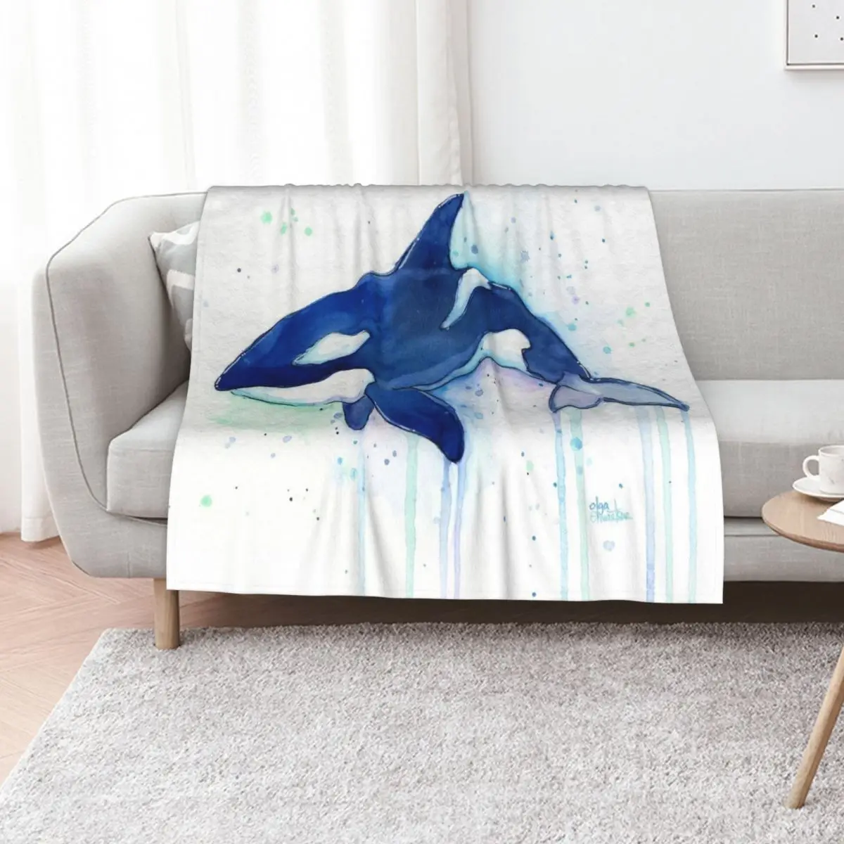 

Killer Whale Orca Watercolor Throw Blanket Blankets Sofas Of Decoration christmas decoration Luxury Quilt Blankets
