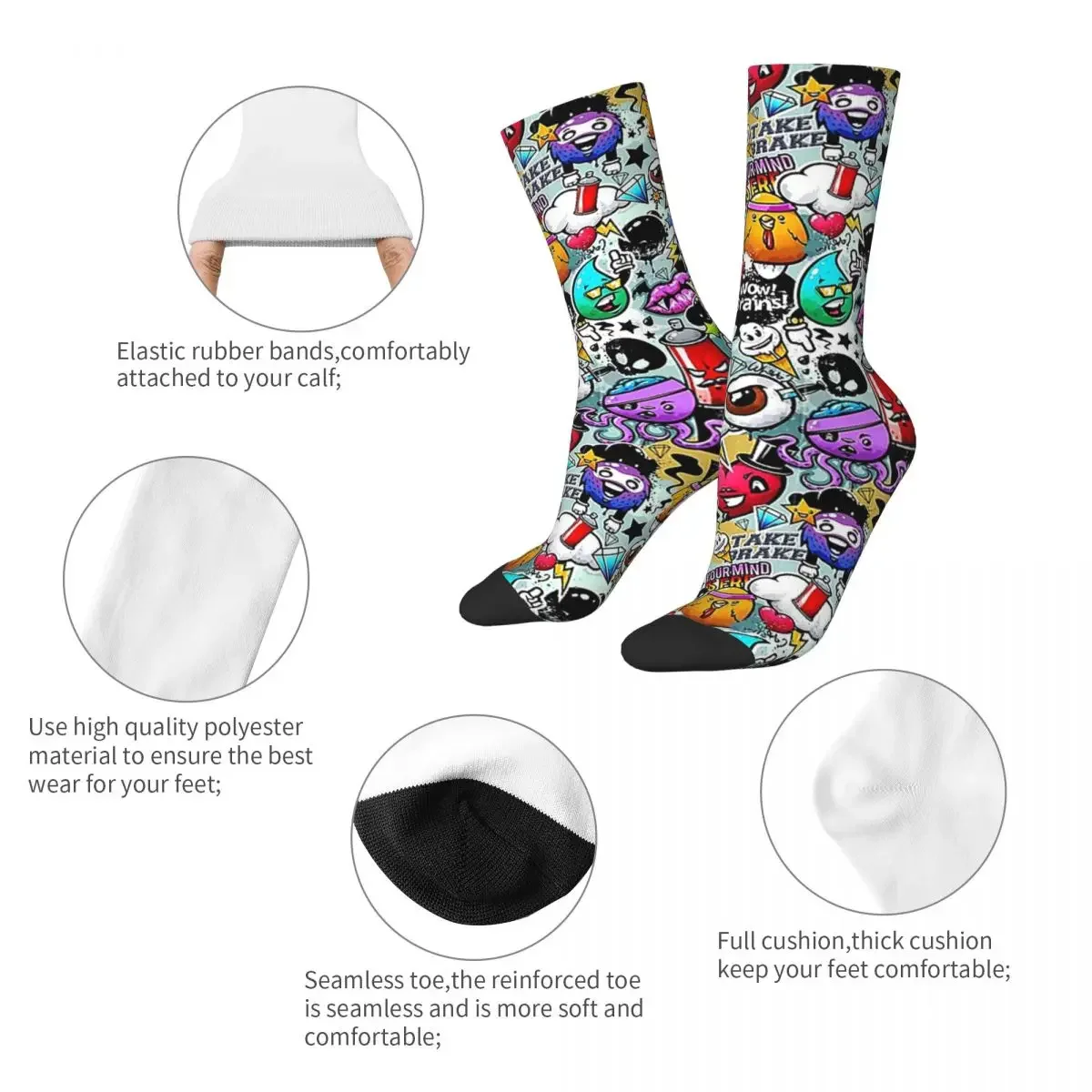 Chaussettes Harajuku Graffiti Amusantes, Bas Super Doux, Chaussettes sulfToutes Saisons, Accessoires pour Cadeau d'Anniversaire Unisexe