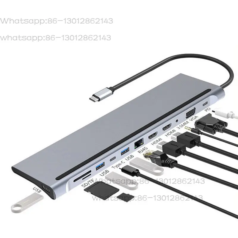 USB3.0 Dual HDMI MST Multi-screen Simultaneous Display Notebook Dock Type c 12-in-1 Hub