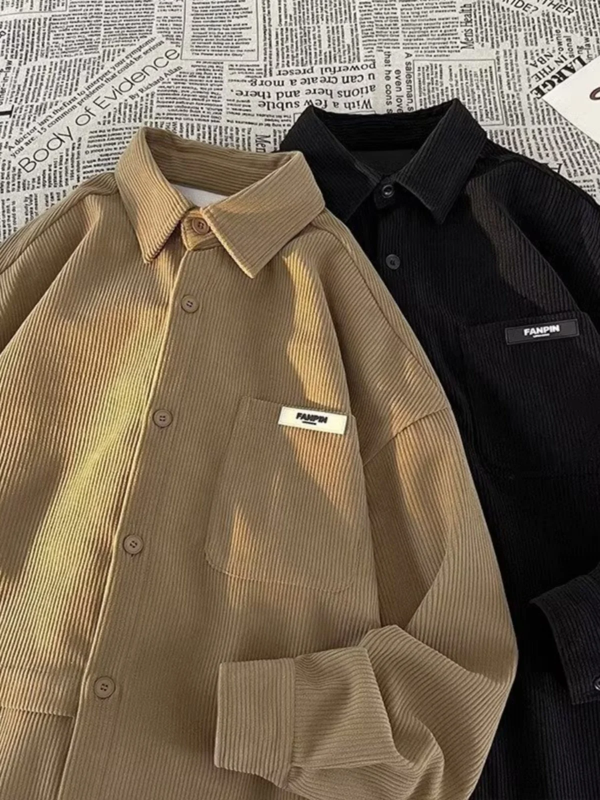 

Corduroy Long Sve irt Men's Autumn Winter Faion Loose Inner American Retro High Sense Men's irt Jaet Youth Wear
