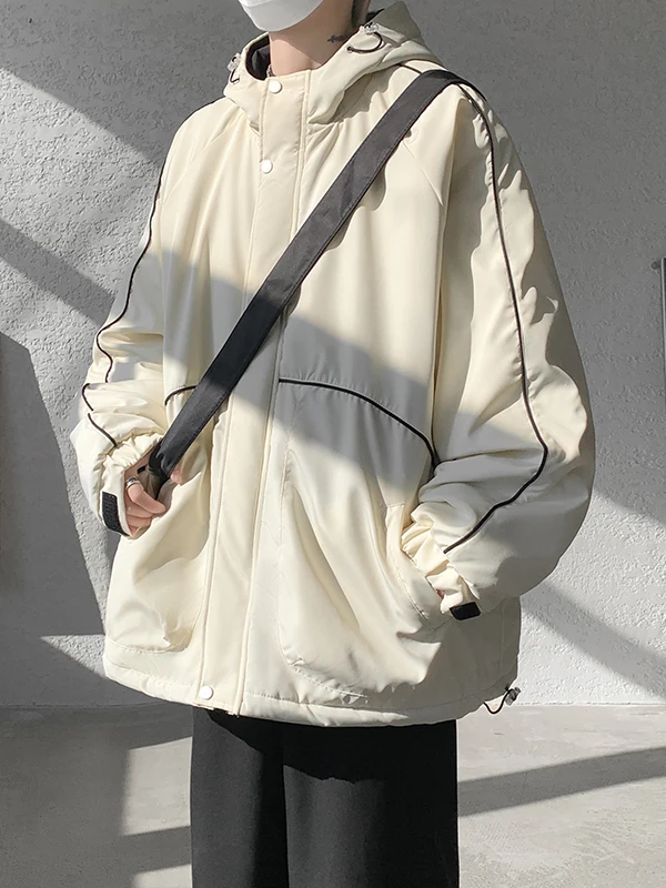 

Мужская хлопковая куртка American Style: новая функциональная ветровка свободного кроя с капюшоном на молнии для тепла и стиля