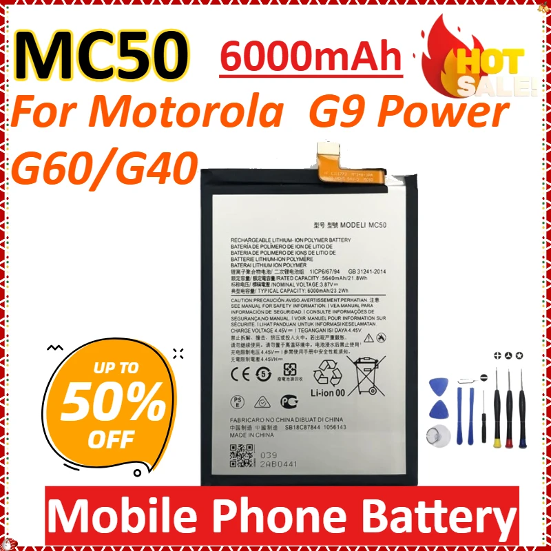 

MC50 6000mAh for Motorola G9 Power/G60/G40 Newly upgraded Rechargeable High-Capacity Replacement Mobile Phone Battery + Tools