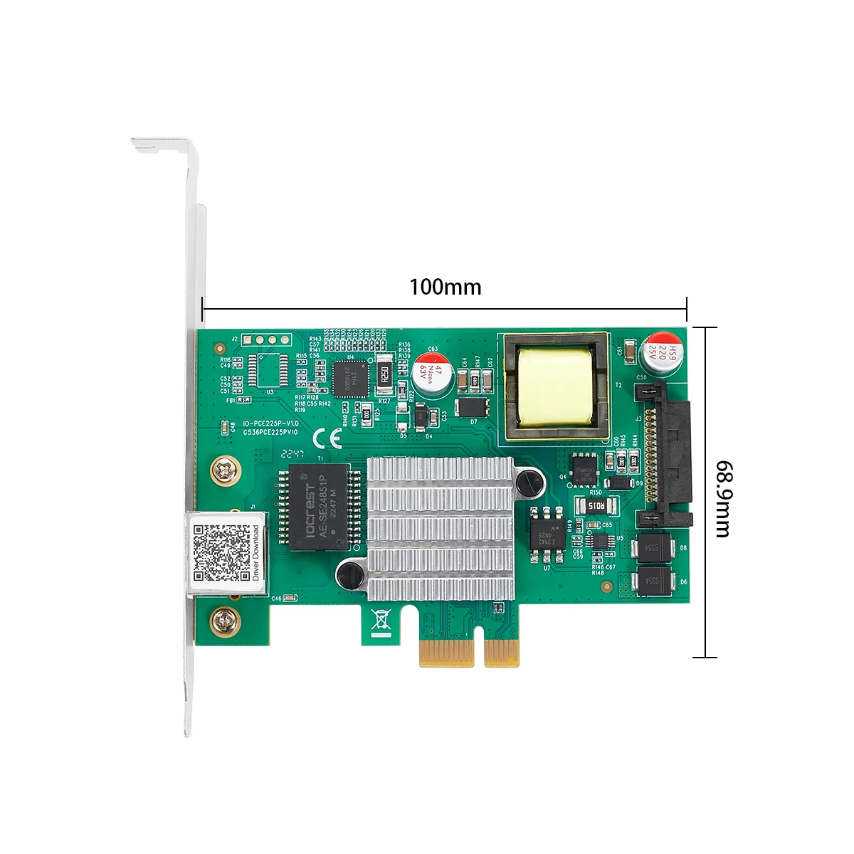 IOCREST POE Gigabit Card Single Port RJ45 Gigabit PCIe x1 PoE+ Ethernet Network Card Frame Grabber 802.3at  Intel I225 Chip