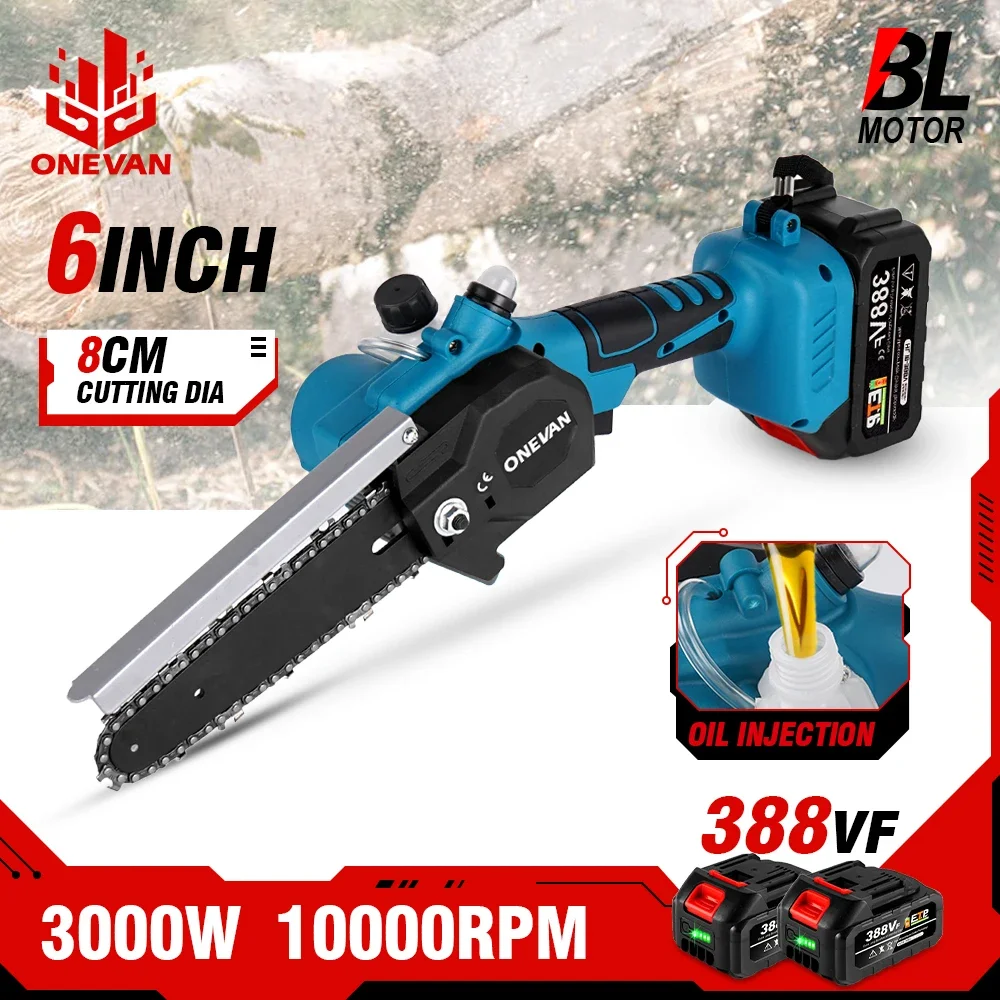 ONEVAN 3000W 6 Inch Brushless Electric Saw Electric ChainSaw Cordless Mini Woodworking One-handed Saw For Makita 18v Battery