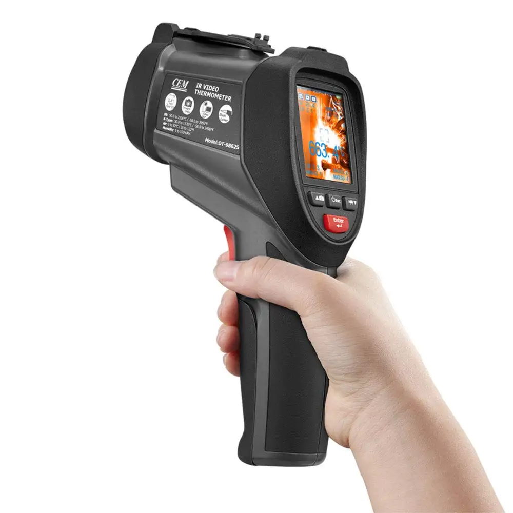 DT-9862S Professional Infrared Video Thermometer Dual la ser 640x480 Pixels 50:1 50C 2200C (-58F 3992F) Type K Probe