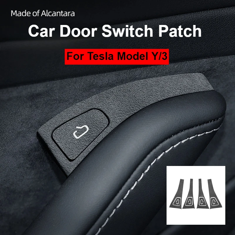 For Tesla Model Y/3 Car Door Switch Patch Alcantara Car Door Window Button Sticker Interior Accessories Modification Decoration