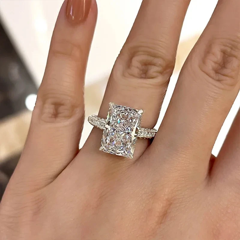 Huitan Crystal Square Cubic Zirconia Women Rings Luxury Silver Color High Quality Wedding Band Accessories Engagement Jewelry