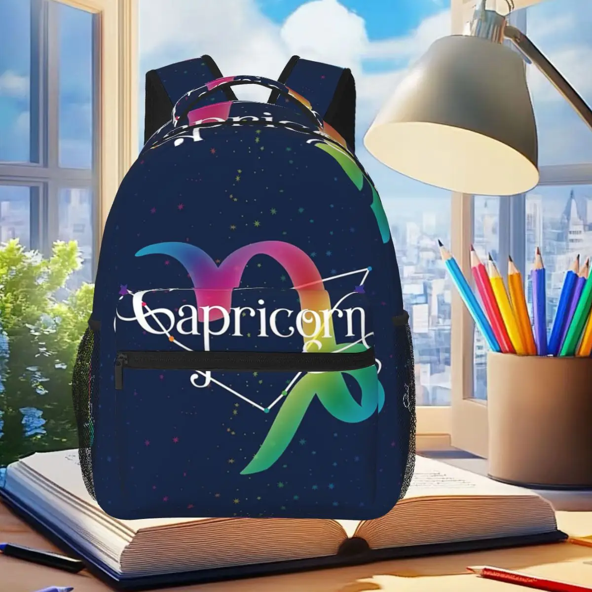 

Capricorn Zodiac Constellation Rainbow Student Backpack School Bag Hiking Travel Daypack for Boys Girls Bookbag Shoulder Bags