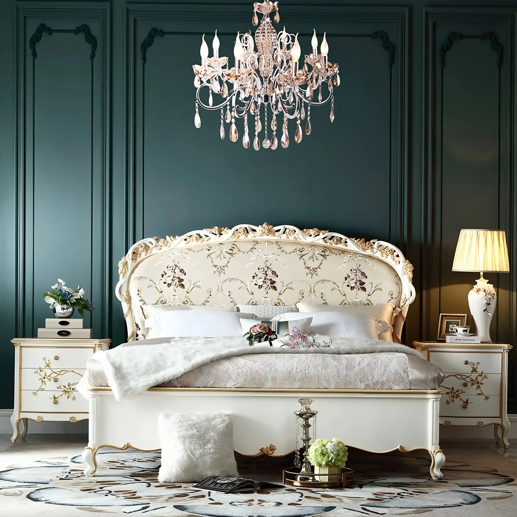 

High End Princess Bed Aesthetics European Ltalian Style Create Organizer Bed Fashionable Confortable Twin Cama Casal Furniture