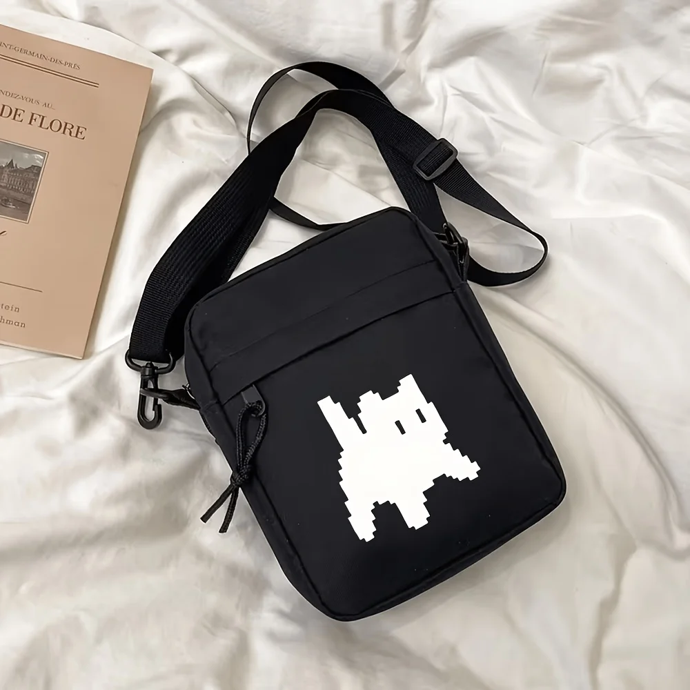 Pixel Cat Printed Messenger Bag Pocket Backpack and Mobile Phone Storage Bag Small A1 for Daily Commuting and Leisure Travel