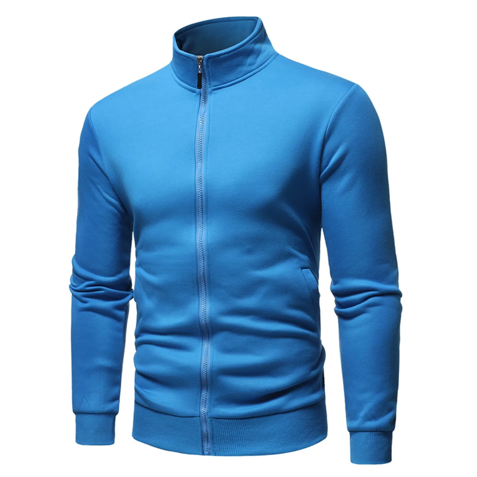 Chaqueta deportiva de algodón para hombre, abrigo informal de manga larga con cuello alto y cremallera, Color sólido, ajustado, otoño