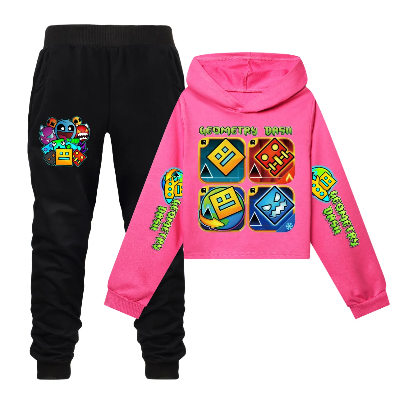 

Game Geometry Dash Girls Clothing Set Spring Fashion Short Hoodies Sweatshirt Hood T-Shirt Suit Childrentoddler Teen Clothes
