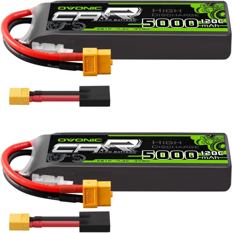 

OVONIC 2S Lipo Battery TRA Plug RC Car Battery 7.4V 120C Lipo for 1/8 1/10 RC Vehicles(2 Packs)