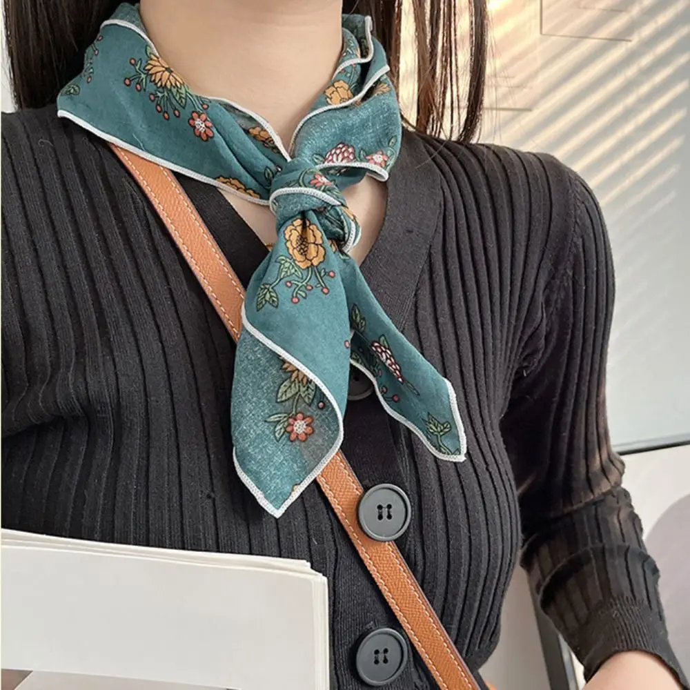 

Flower Headband Cotton Linen Square Scarf Head Scarf Pastoral Style Floral Kerchief Collocation Clothing Accessories Scarves