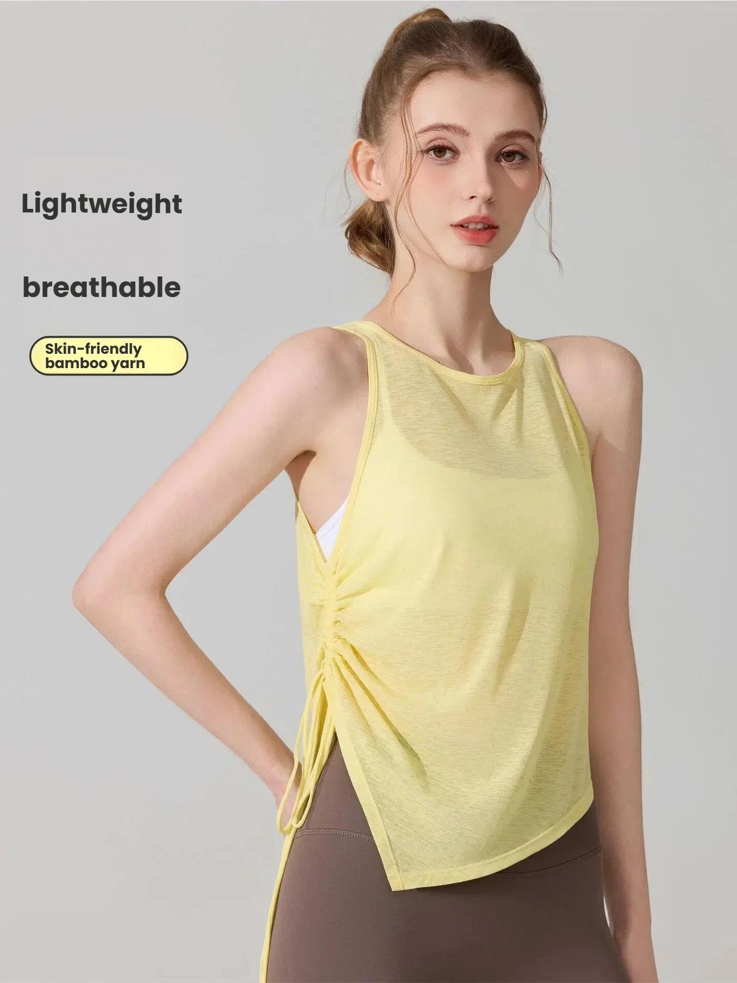 

Women's Bamboo Yarn Sports Vest Summer Quick-Dry Breathable Yoga Pilates Cover Up Sleeveless Fitness Top Tan Running Gym Workout