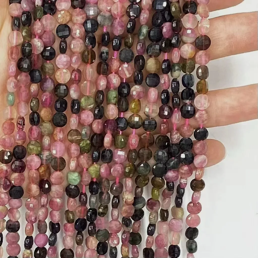 

Wholesale 2strings of 15.5" Natural Multi Tourmaline Faceted Coin Bead 4mm 6mm Gemstone Bean Beads,Small Tiny Beads for jewelry