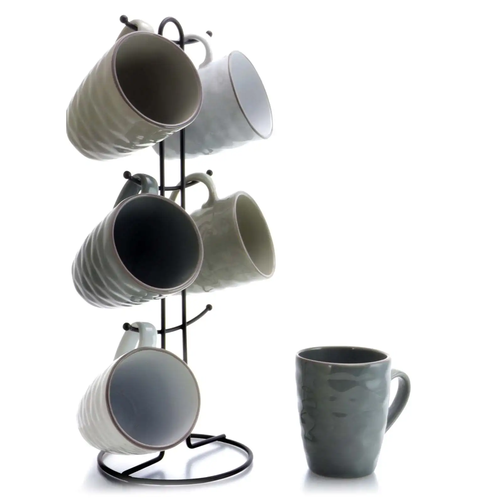 

6-Piece 12 oz. Mug Set with Stand, Assorted Colors