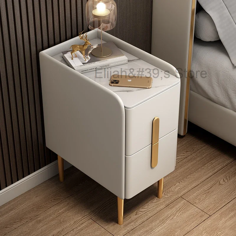 Simple Luxury Bedside Table Cheap Nordic White Small Marble Narrow Leather Nightstands Filing Nachttisch Bedroom FurnitureLJYXP