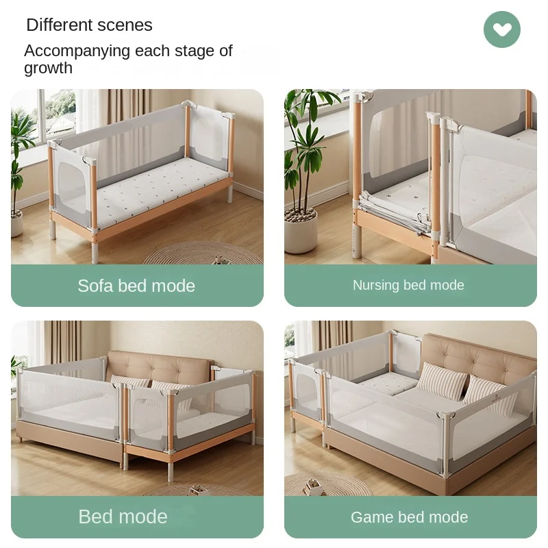 Splicing  crib Wide Side flat split  1.8 meters long Seamless liftable guardrail Baby bed