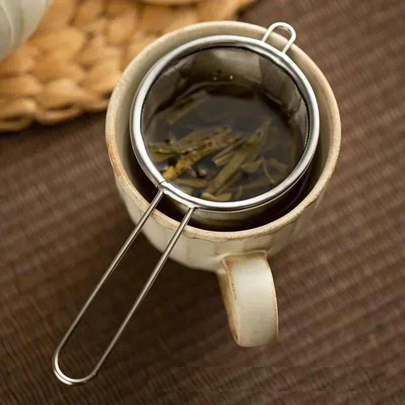 1Pc Tea Infuser With Handle Stainless Steel Coffee Flour Tea Leaf Filter Reusable Strainer Kitchen Gadget Teapot Accessories