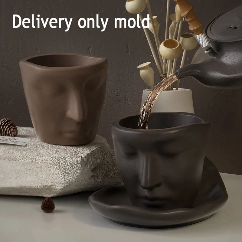 3D Cup Mould Abstract Face Coffee Cup Mold Flowerpot Plants Cement Vase Resin Silicone Mold Handmade Candle Cup Mold